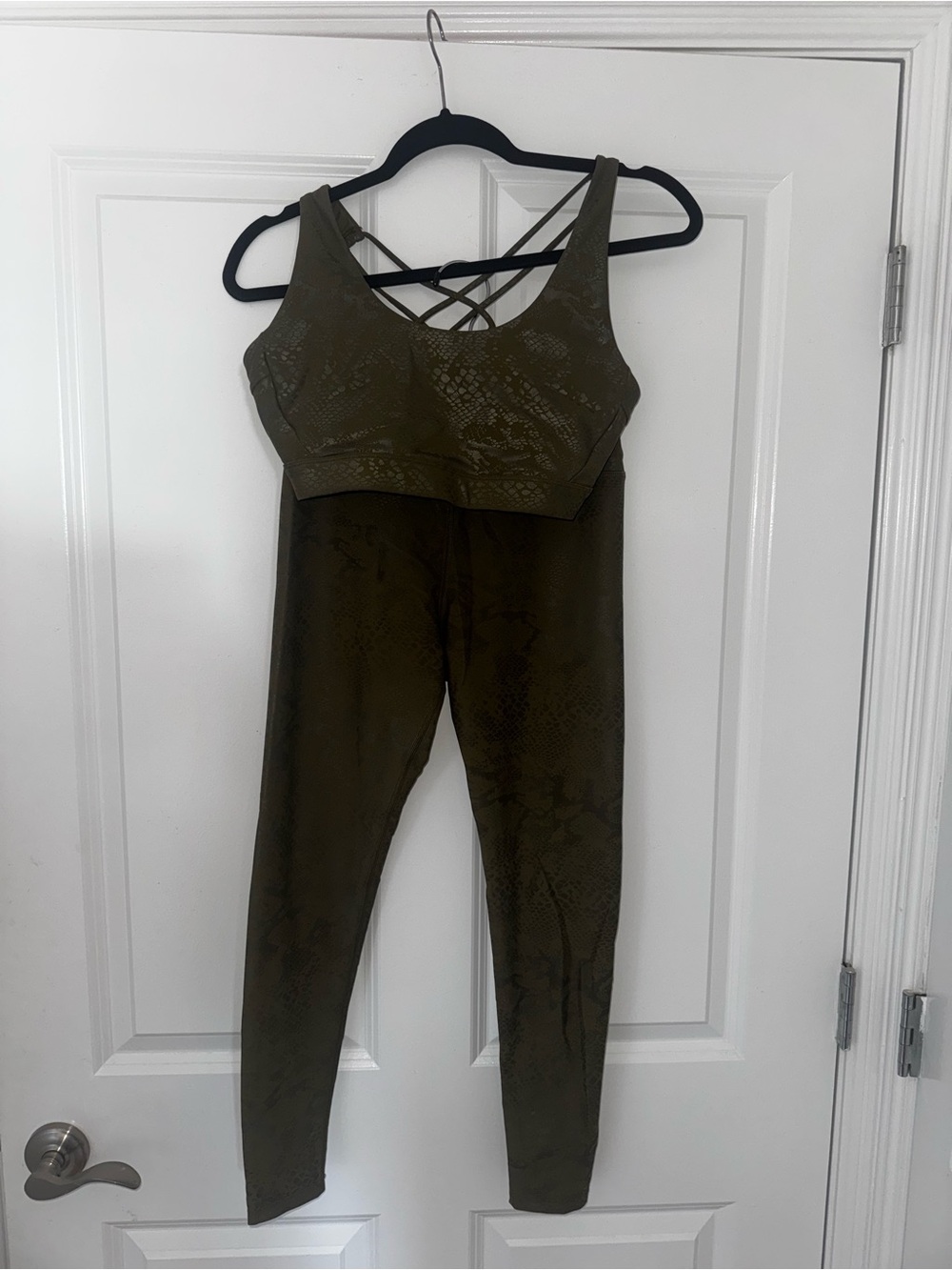 soulcycle Olive Snake-Print Crisscross Sports Bra & Leggings Set